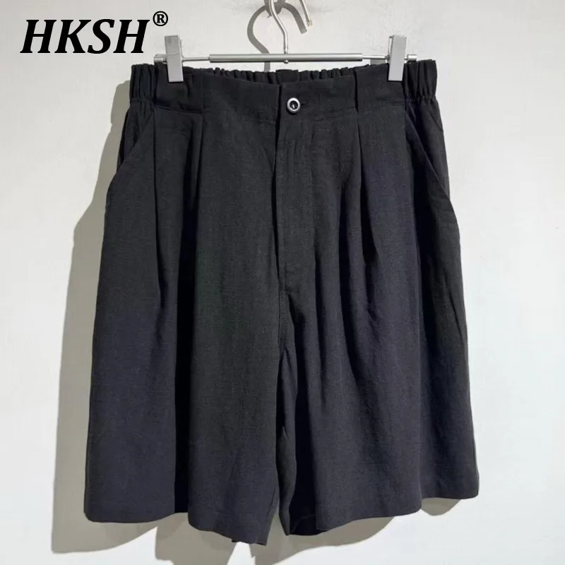 

HKSH весна лето новые мужские льняные винтажные темные удобные капри модные повседневные широкие шорты до колена HK6273