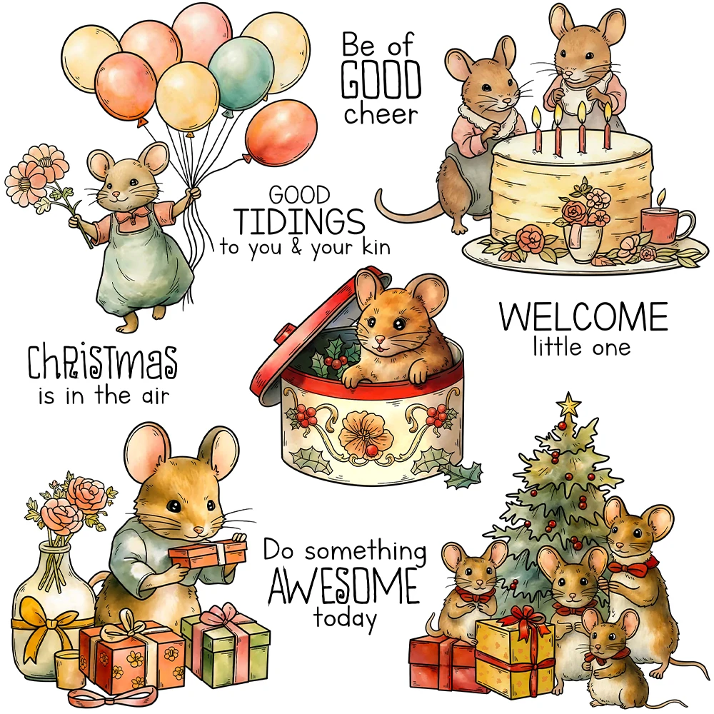 Mangocraft Christmas Tree Cake And Mouse Clear Stamps Xmas DIY Scrapbooking Supplies Silicone Stamp For Cards Albums Decor