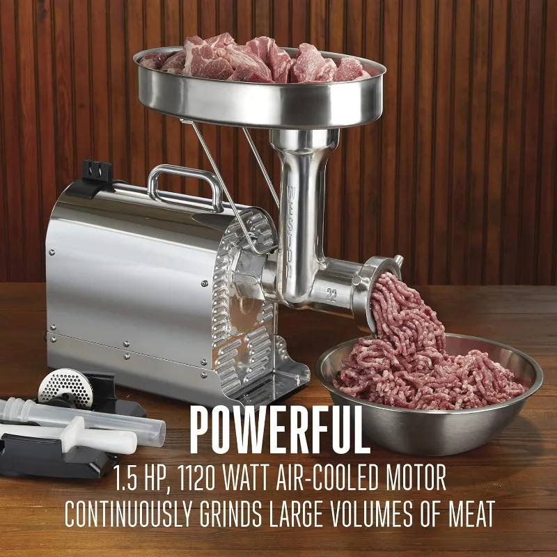 Pro Series Electric Meat Grinder, Commercial Grade, 1120 Watts, 1.5 , 14lbs. Per Minute, Stainless Steel (10-2201-W)