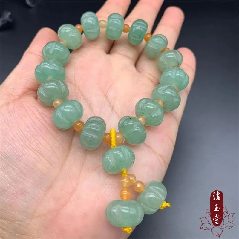 Natural Myanmar Jadeite Green Jade Bracelet Men Women Fine Jewelry Grade A Burma Jade Pumpkin Bead Tassel Bracelets Bangles