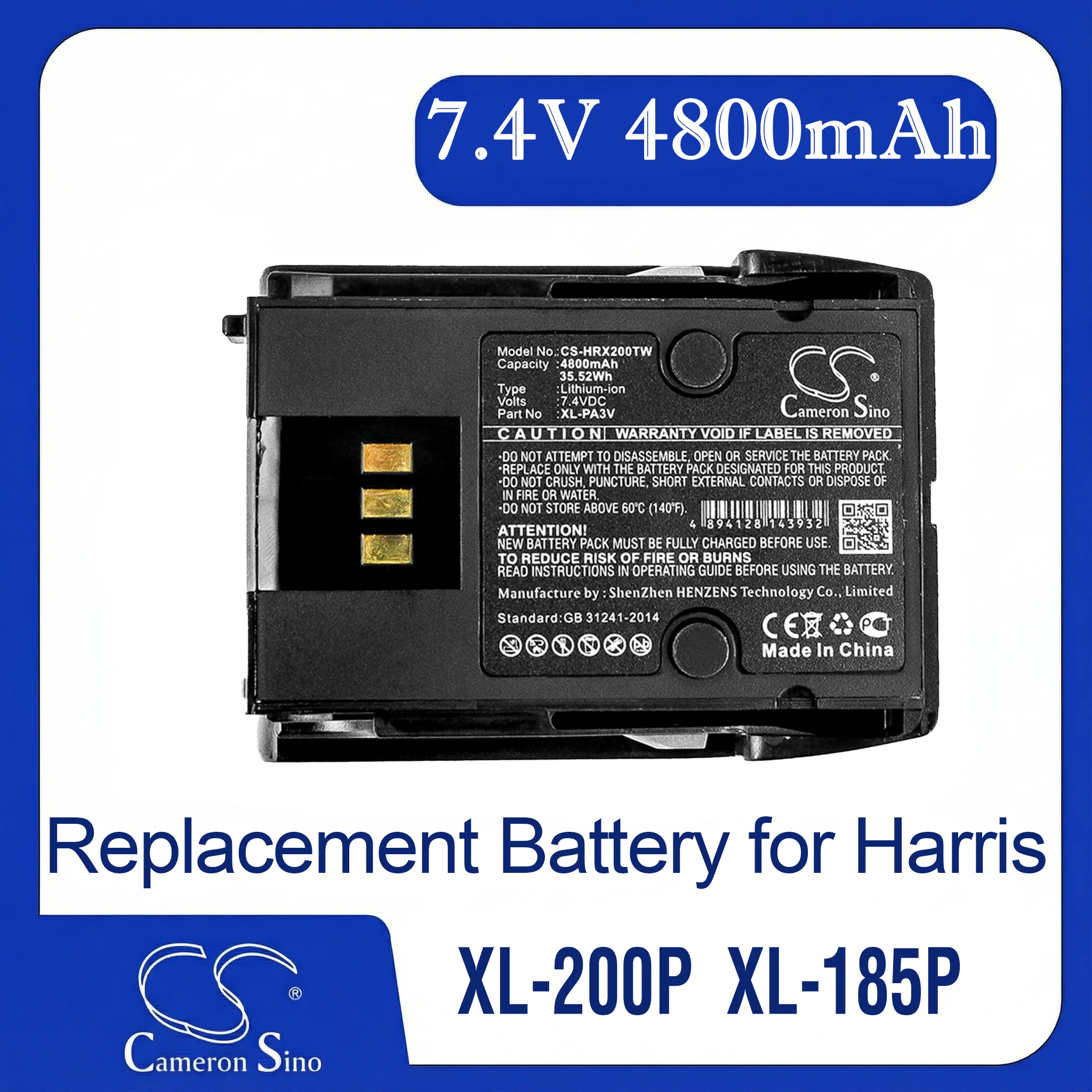 

Cameron Sino Replacement Battery for Harris XL-185P, XL-185Pi, XL-200P, XL-200Pi, Fits P/N 14035-4010-04,XL-PA3V