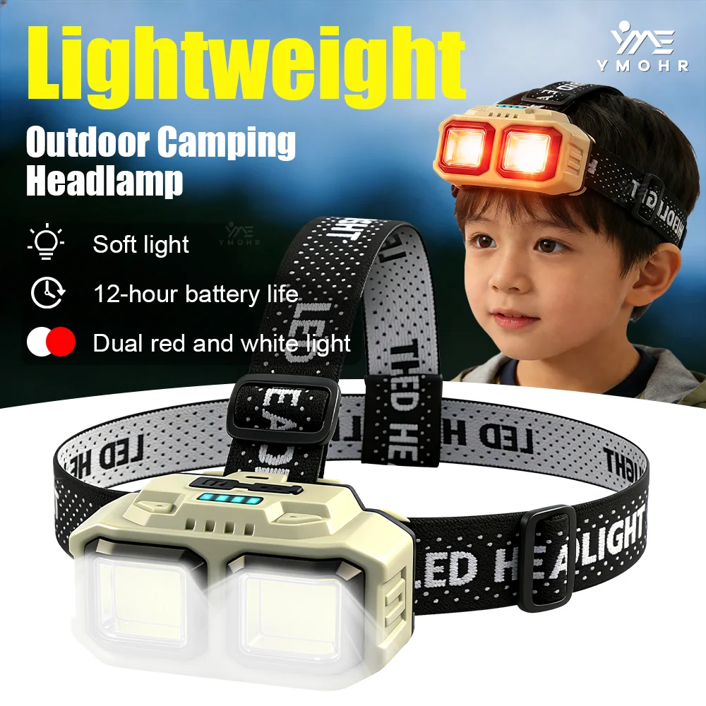 Kids Headlamp LED Rechargeable 18650 Battery Portable Headlight Red Light Head LED Front Flashlight Cap Light Camping Lantern