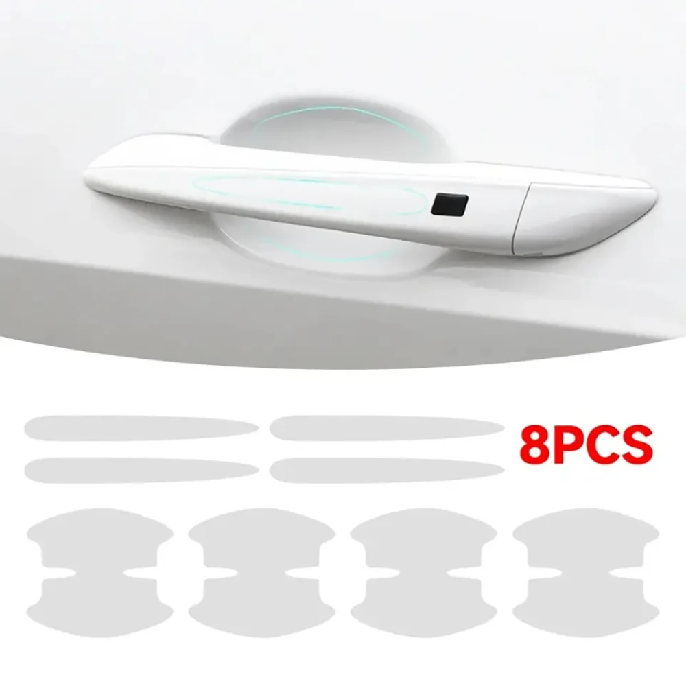8 قطعة وعاء باب السيارة المضادة للخدش ملصق واضح وعاء الباب مقبض حماية ملصق الطلاء سطح فيلم مقبض المضادة للتصادم قطاع