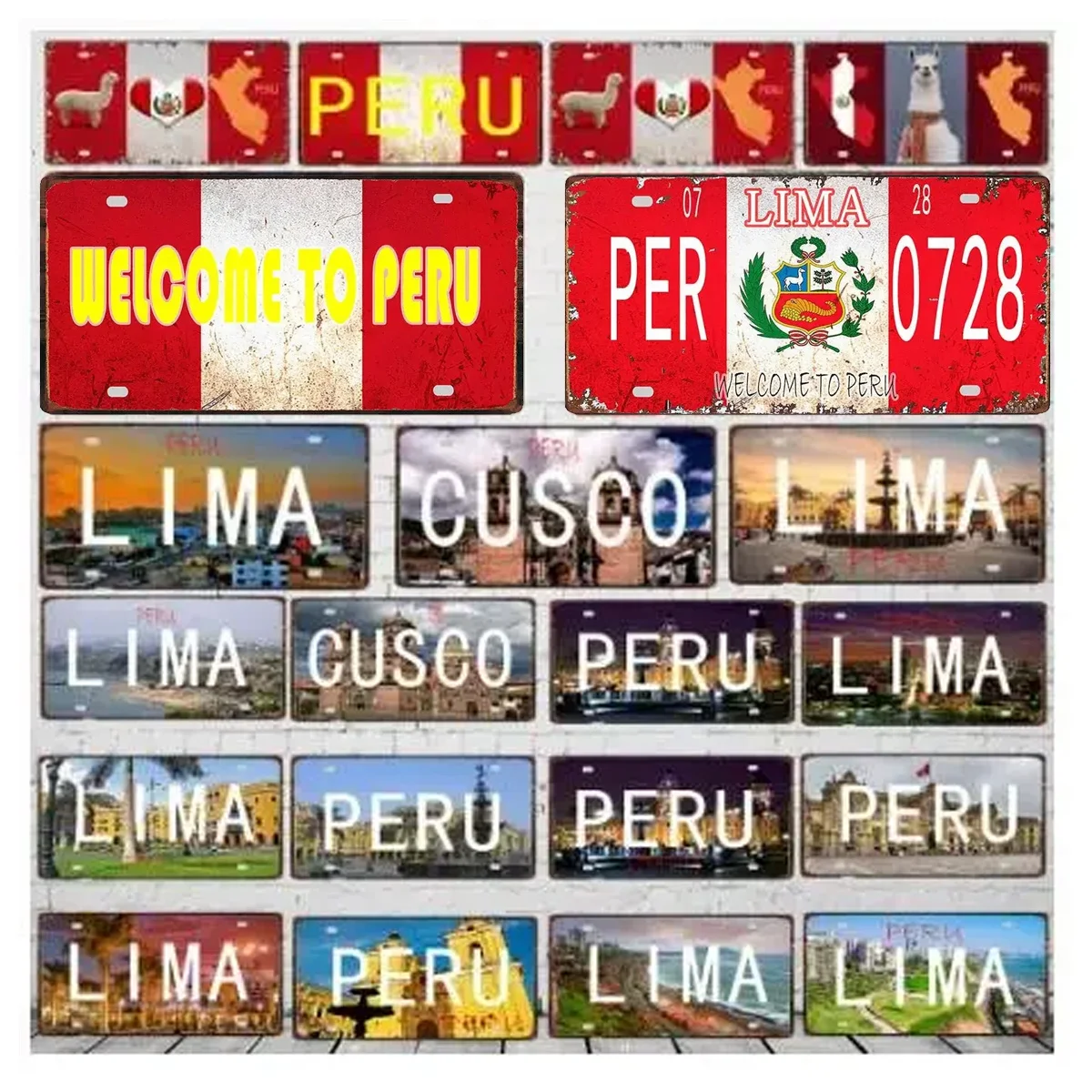 Peru Lima Cusco Car License Pate Retro Rusted  Art Front Vanity Tag Wall Poster Decor for Bar Garage Home Decoration Plaques