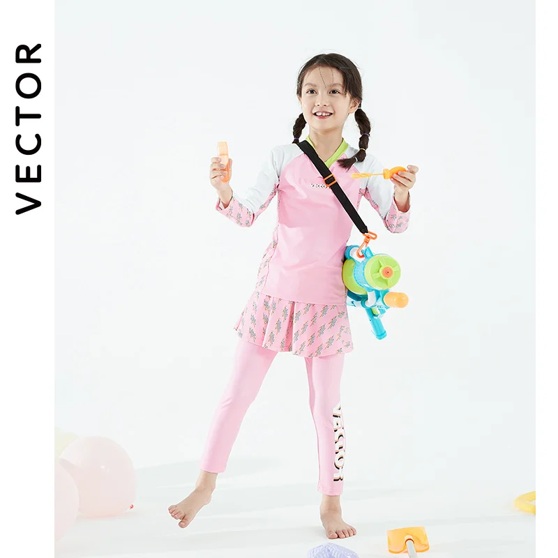 VECTOR Brand Children's Swimsuit Sunscreen Swimsuit Bikini Breathable Split Suit Summer Beach Long-sleeved Swimsuit Can Be Split