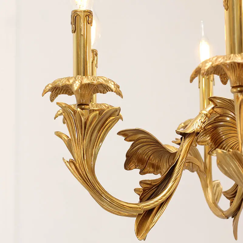 8-head French Copper Chandelier Villa Living Room Luxurious Atmosphere European Bedroom Restaurant Retro Entrance Lamp
