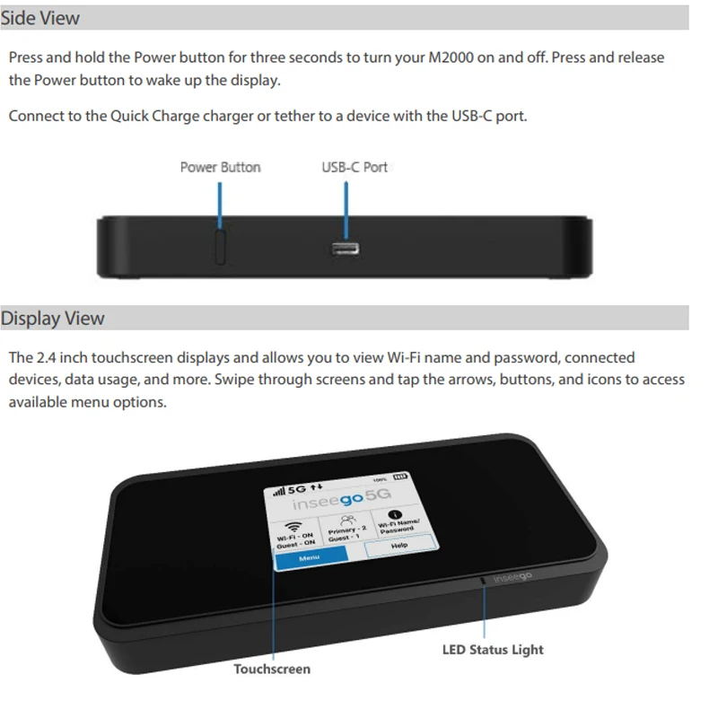 5G WIFI Router Inseego M2000B Hotspot Pocket 2.5 Gbps Down 316 Mbps Up Portable Modem Network Signal Repeater With Sim Card Slot