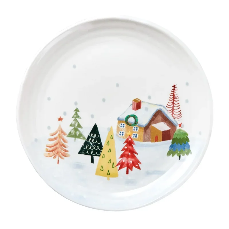 Tableware Ceramic Nordic Style Cartoon Hand-Painted Illustration Underglaze Home Creative Soup Noodle Bowl Dish PlateCombination