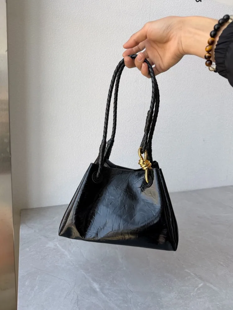 Korean Style Work Ladies Black Genuine Leather Underarm Bag Lady Cowhide Single Shoulder Crossbody Bags Fashion Leisure Handbag