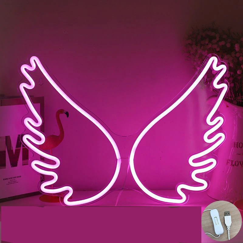 

Pink Wings Neon Light 45cm Pink LED Birthday Neon Lights for Baptism Baby Shower Anniversary Party Wall Room Decoration Supplies