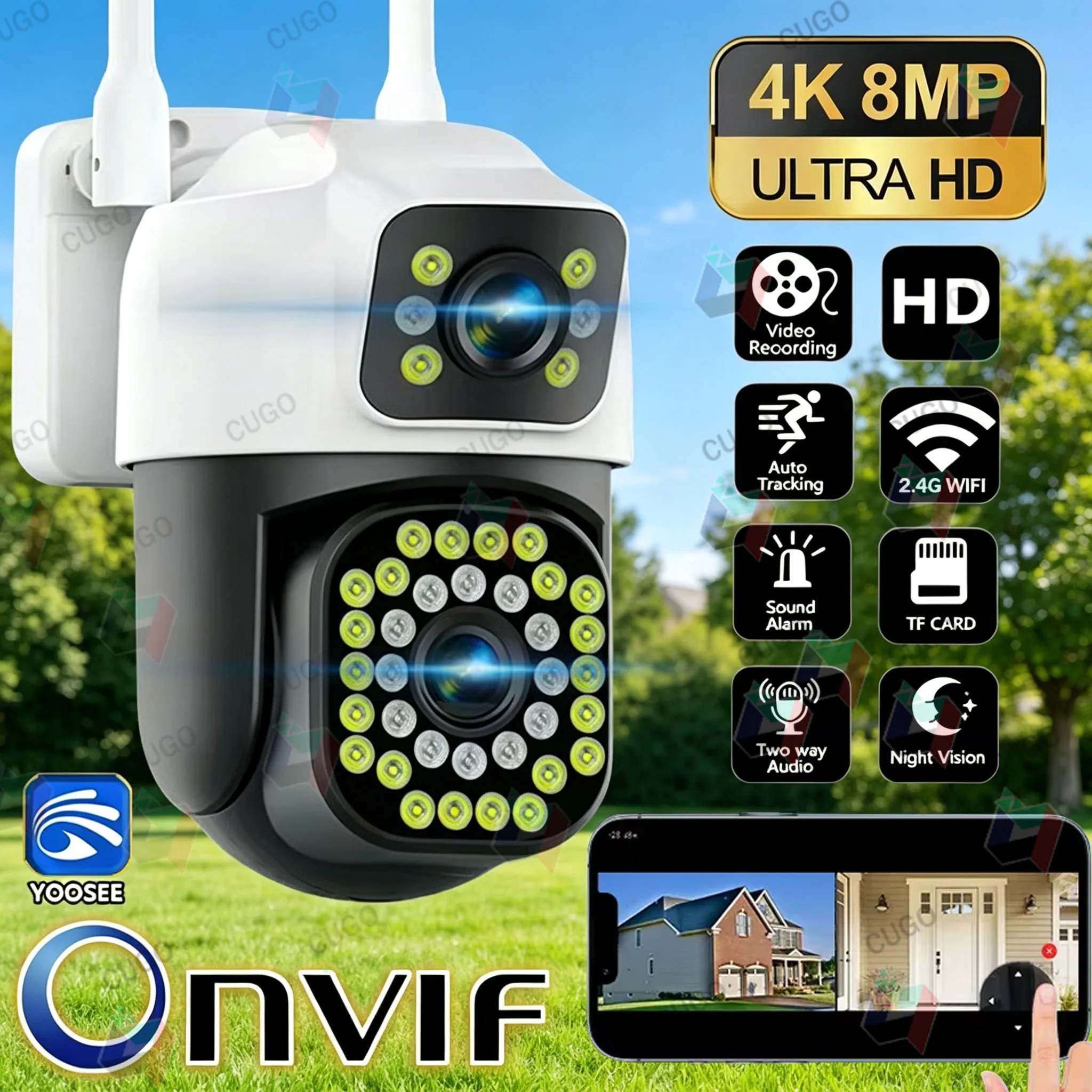 

4K 8MP WiFi IP-камера с двумя объективами, уличная, водонепроницаемая, с ИИ-детектором человека, беспроводная камера видеонаблюдения, радионяня, ONVIF