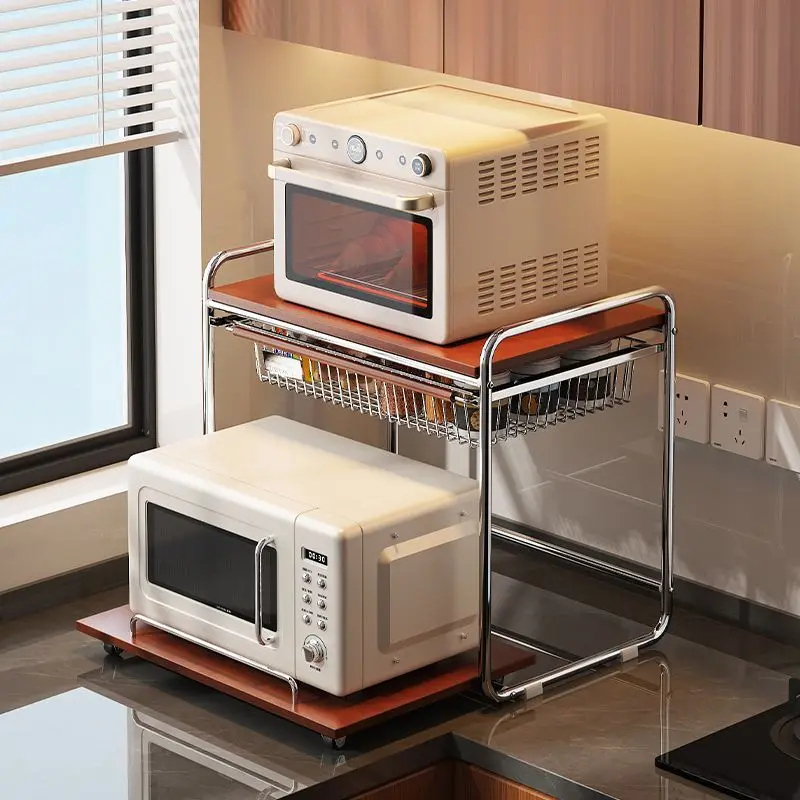 New kitchen rack, countertop, rice cooker shelf, pull-out seasoning rack, solid wood desktop storage box