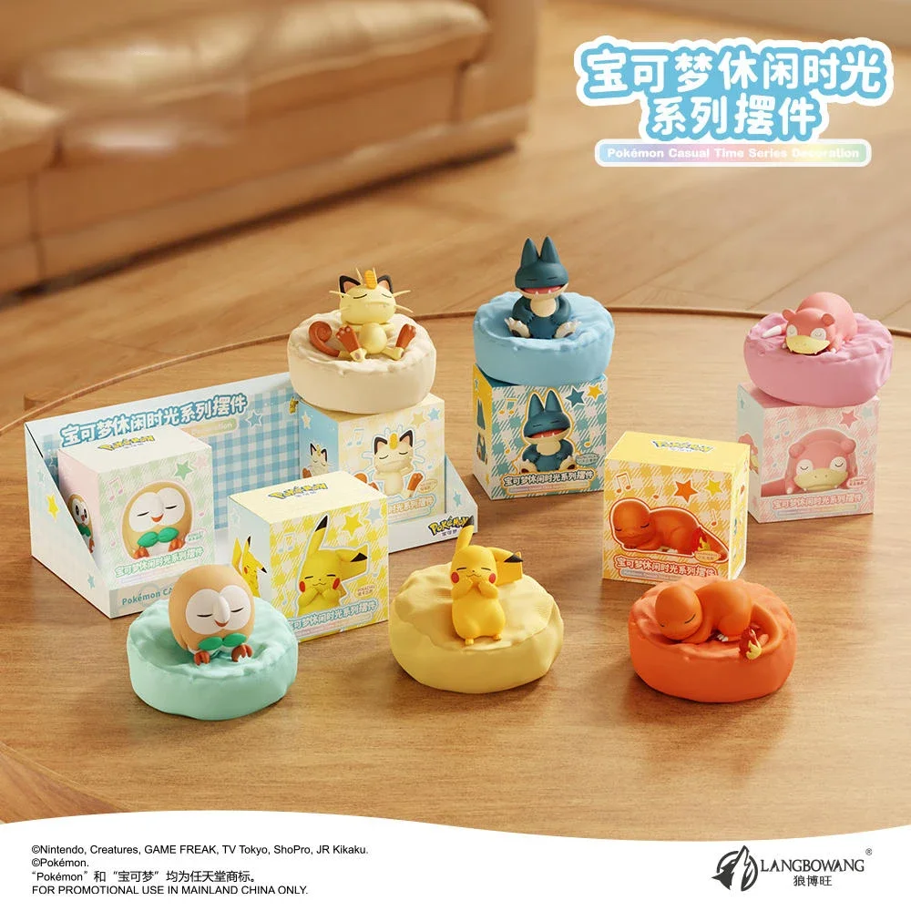 MINISO Pikachu Sleep Time Series Figures Car Decor Anime Figures Pikachu Rowlet Meowth Munchlax Figure Cute Kids Birthday Gift