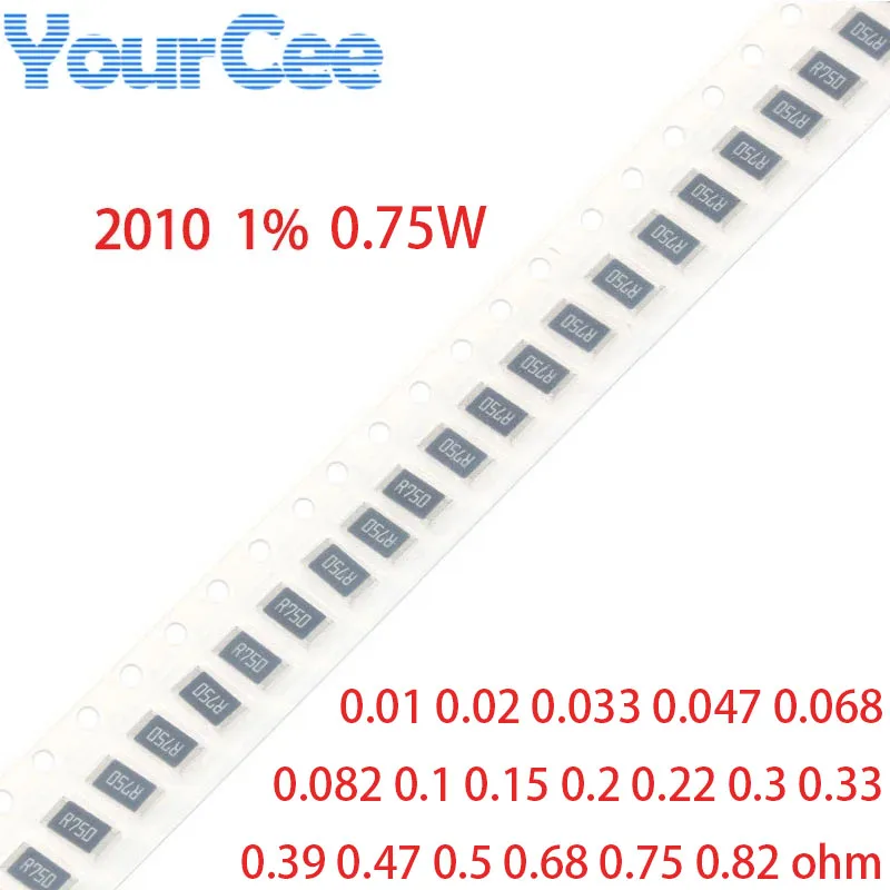 50pcs 2010 SMD Resistor 1% 3/4W 0.75W 0.01~0.82R 0.02 0.047 0.068 0.1 0.15 0.2 0.22 0.3 0.33 0.39 0.47 0.5 0.68 0.75 0.82 ohm