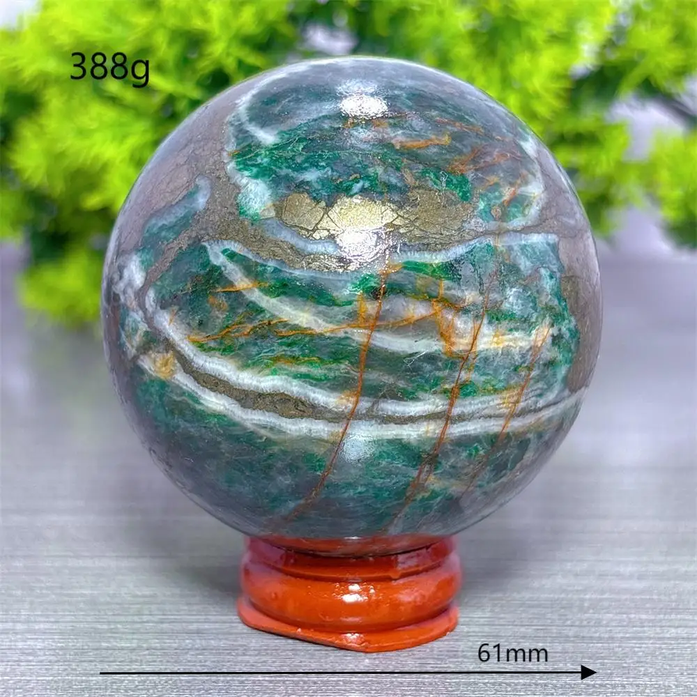 Green Japser Wiwt Bubble Pyrite Sphere Natural Crystal Home Decoritems Room decor Luck Quartz Stone Garden Reiki Healing Energy