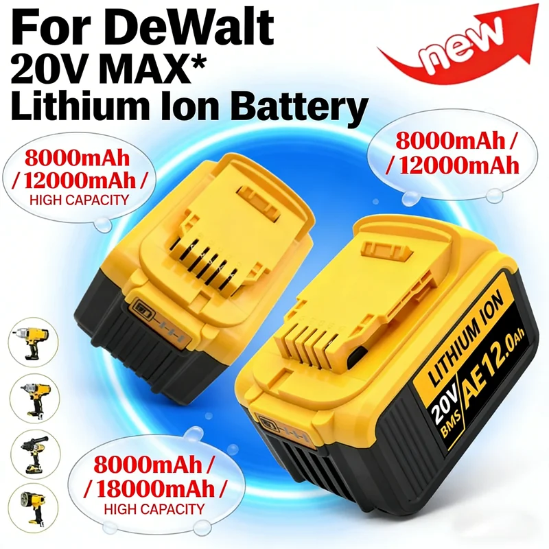 Литиевая батарея 20 В MAX для DeWalt DCB200 DCB201 DCB547-XJ, замена большой емкости 8/12/18 Ач для аккумулятора для электроинструментов DeWalt