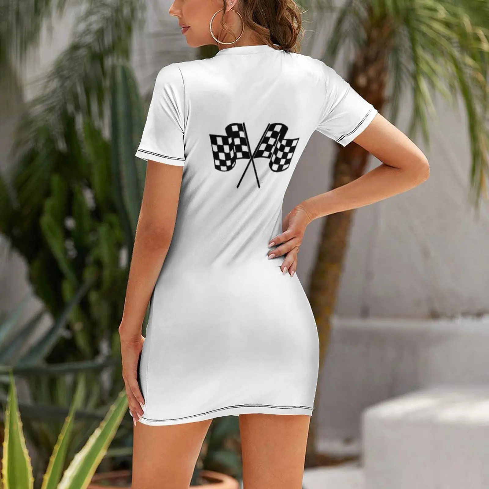 Checkered Flags - Cool Helmet Motorcycle Or Car Bumper Racing Short Sleeved Dress long sleeve dress birthday dresses for women