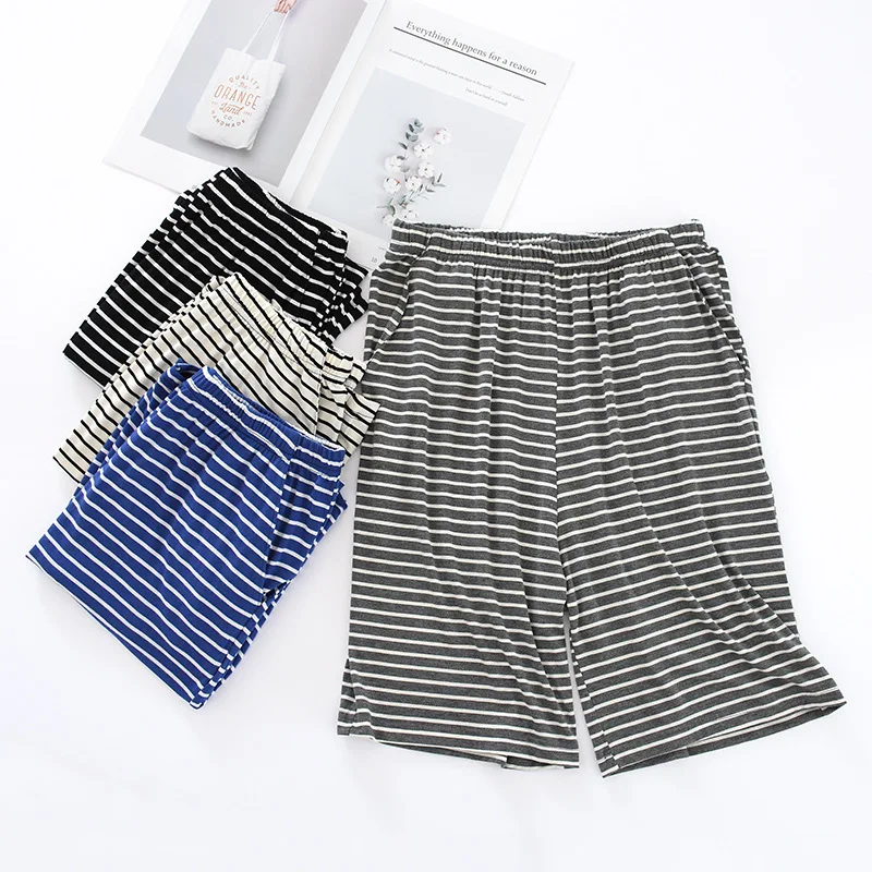 

Big Size Ice Silk Modal Sleepwear Casual Men Shorts Pajamas Sleep Pant Summer Home Clothes Solid Color Striped Nightwear