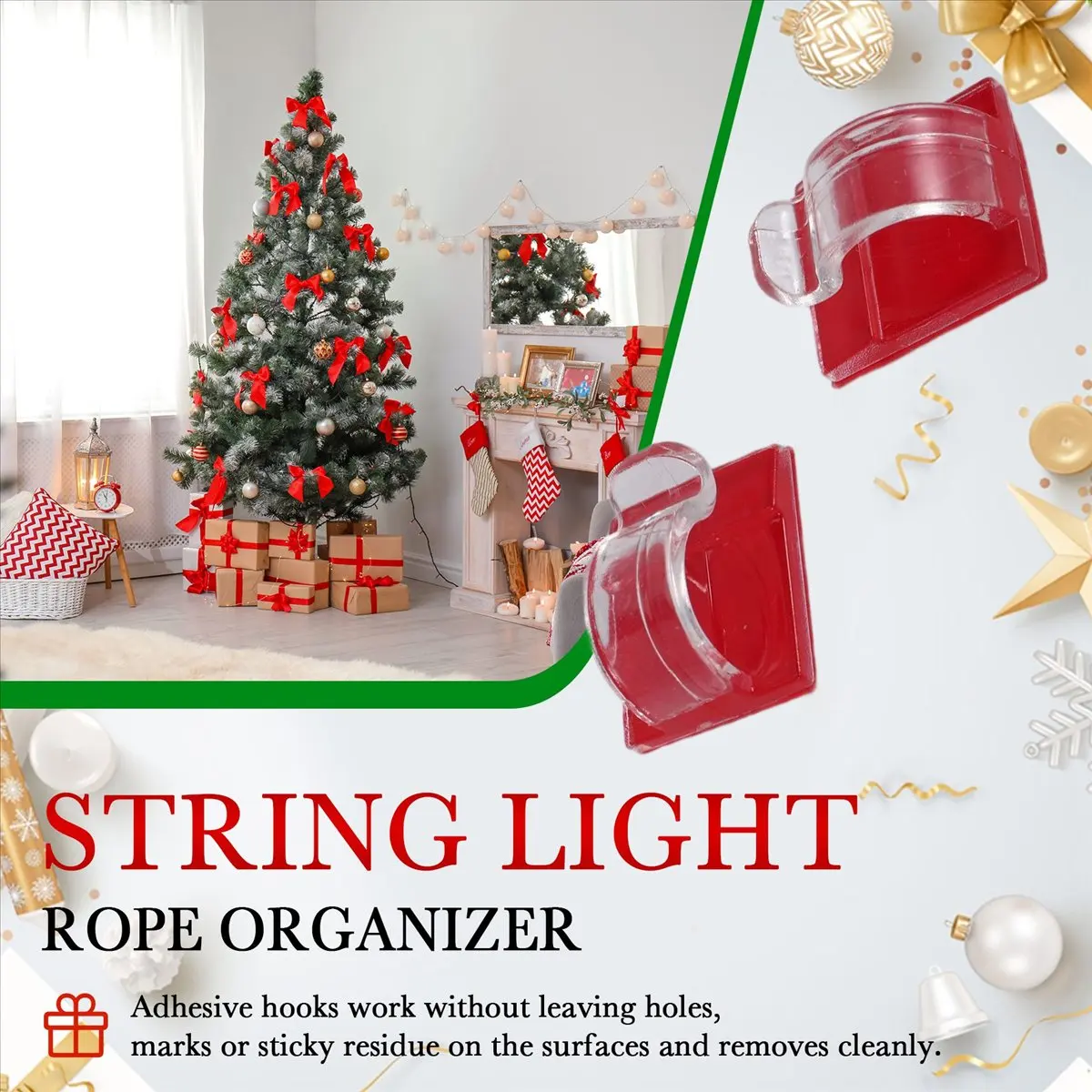 A Supernew-Hooks for Outdoor String Lights Clips 50 Pack Clips Clear Light Hook with 50 Waterproof Adhesive Backing for Lamp