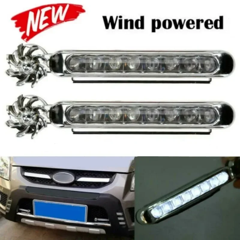 

Car Wind Powered LED DayTime Running Light Grille White Blue Colorful Rotation Fan Lamp Fog Day Time Headlight Decoration