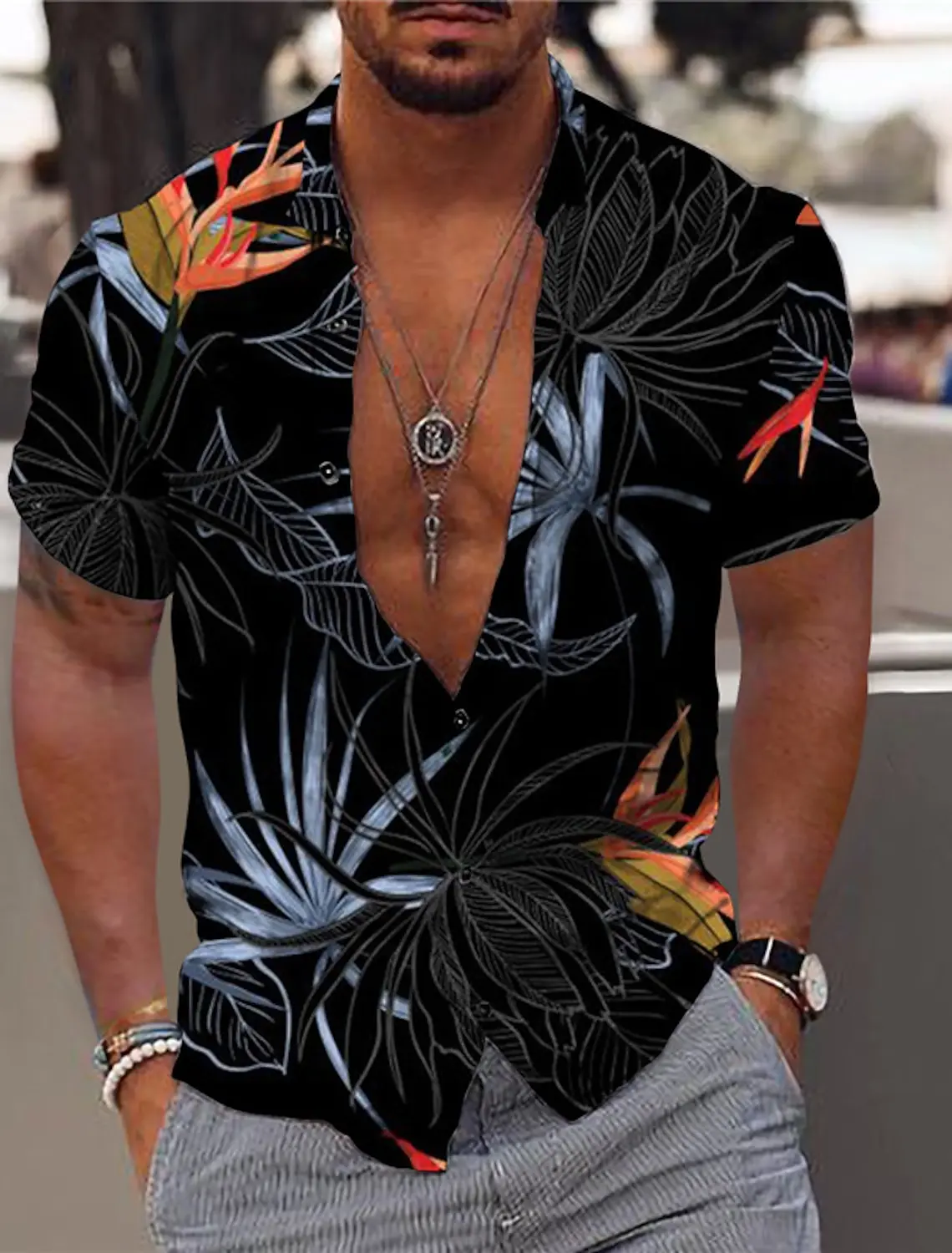 Men\'s Shirt Graphic Shirt Aloha Shirt Leaves Turndown Print Short Sleeve Button-Down Apparel Fashion Designer Casual Breathable