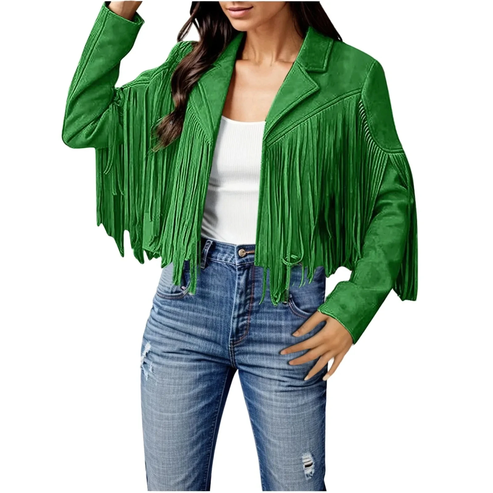 2023 New Arrival Fashion Fringe Faux Suede Leather Jackets Fashion Tassel Coat For Christmas Celebrate Costume Stage Performance