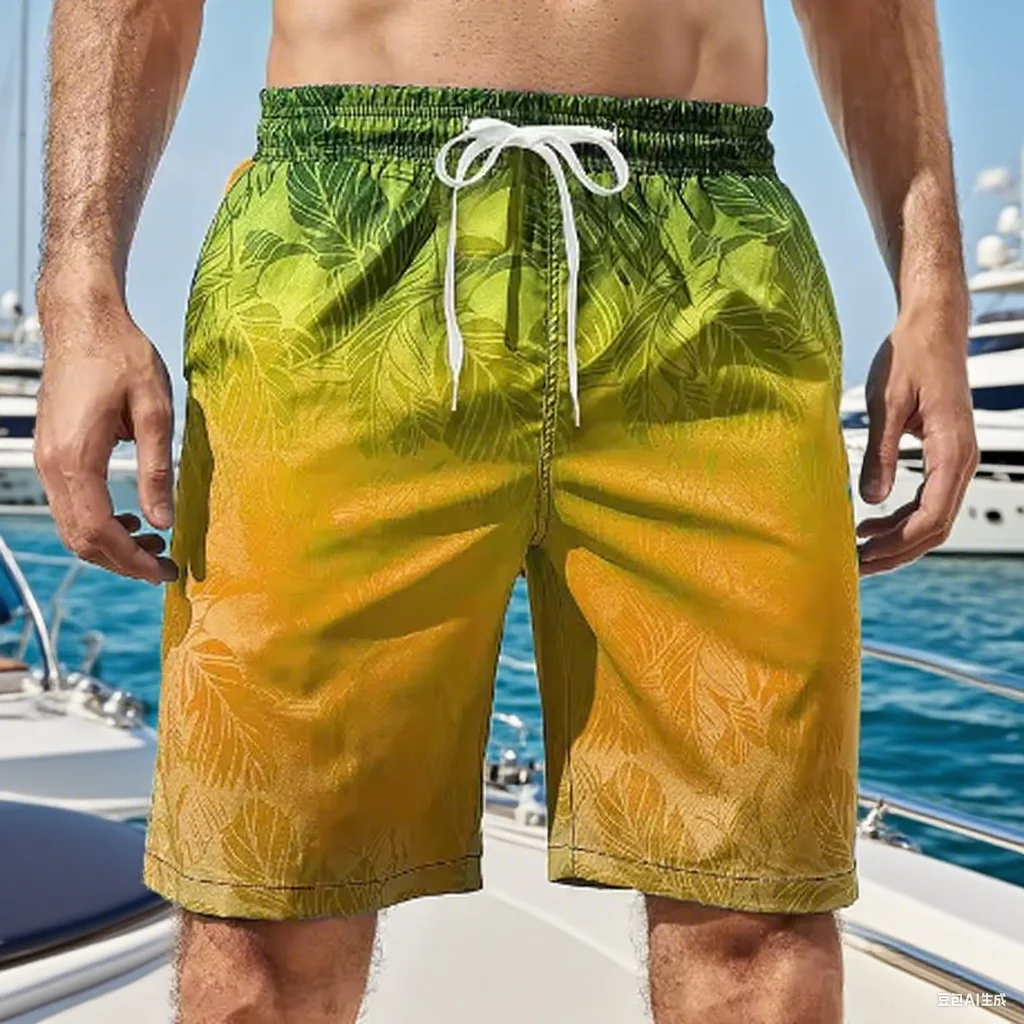 

2025 gradient color beach shorts men's colorful 3D printed board shorts summer casual vacation shorts loose surfing swim pants