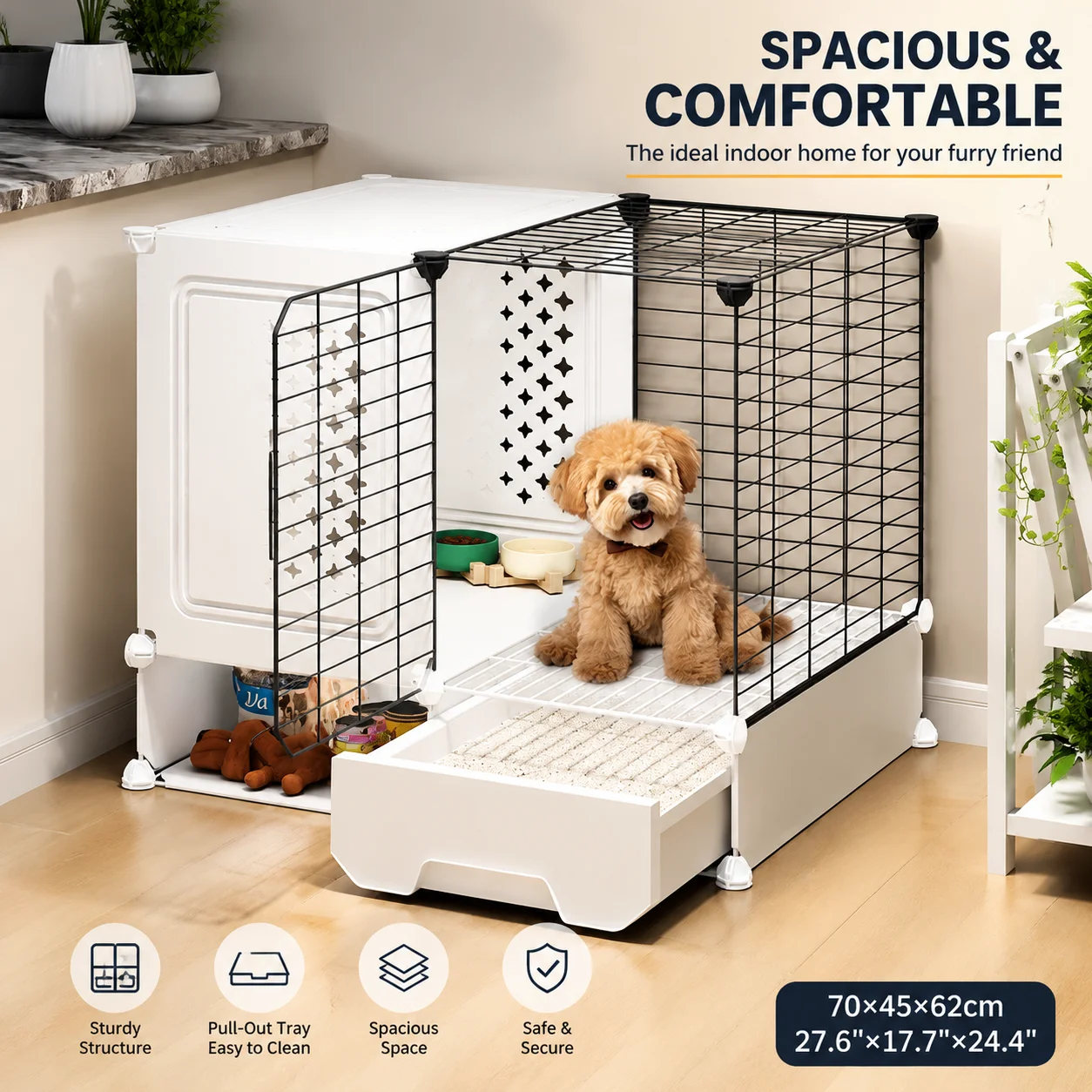 Compact 3-in-1 Dog Crate with Separate Toilet Area for Small Breeds