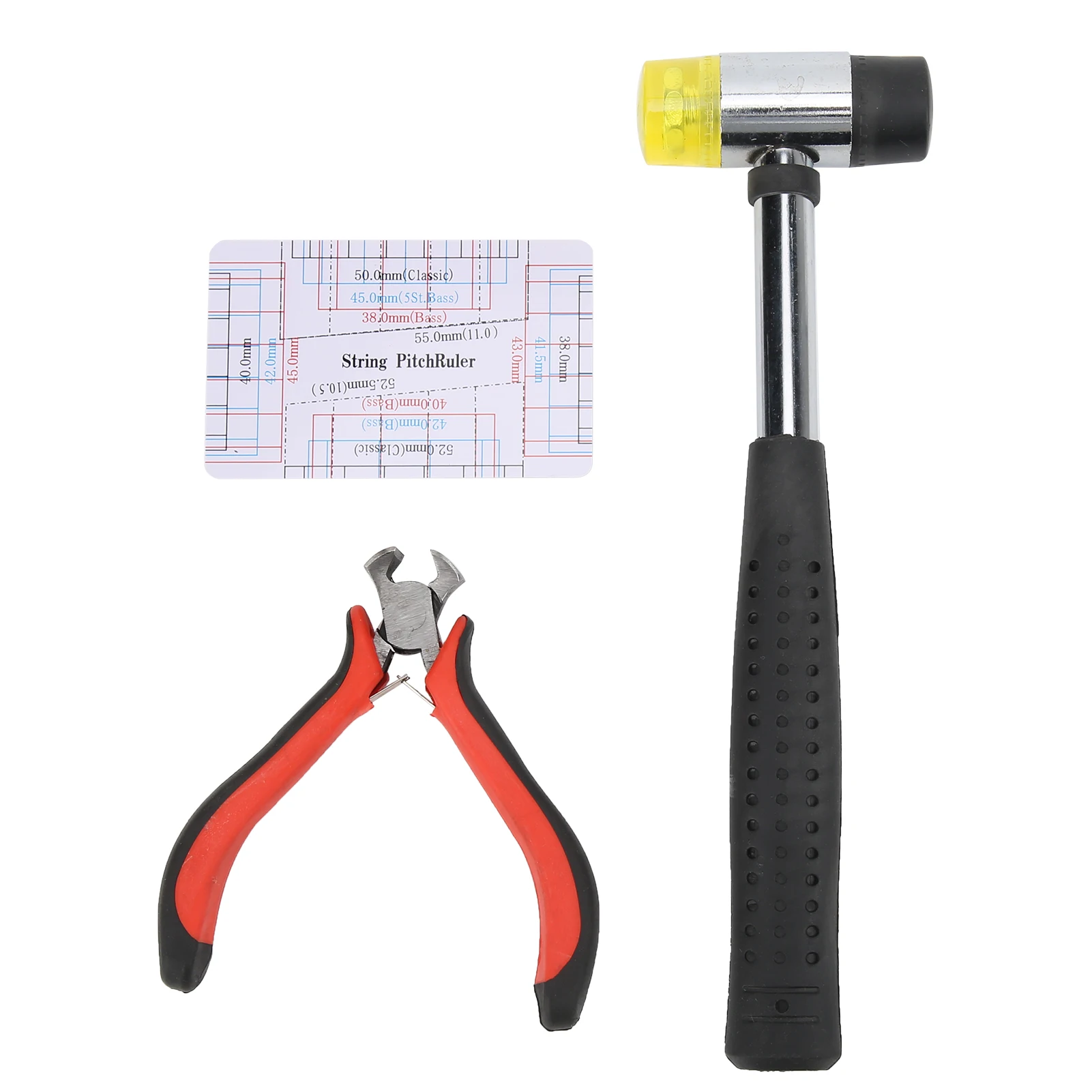 Gitarren-Reparatur-Werkzeug-Set, schlagfester, ergonomischer Griff mit Doppelkopf-Hammer-Set für Bass String Action Lineal Gauge