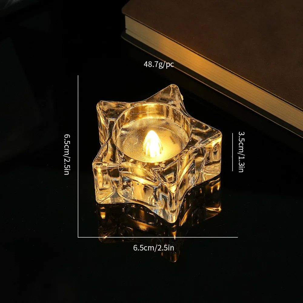 Transparent Flameless LED Candle Realistic Flame Warm Yellow TeaLight Candle Christmas Snowflake Smokeless Simulation Candle