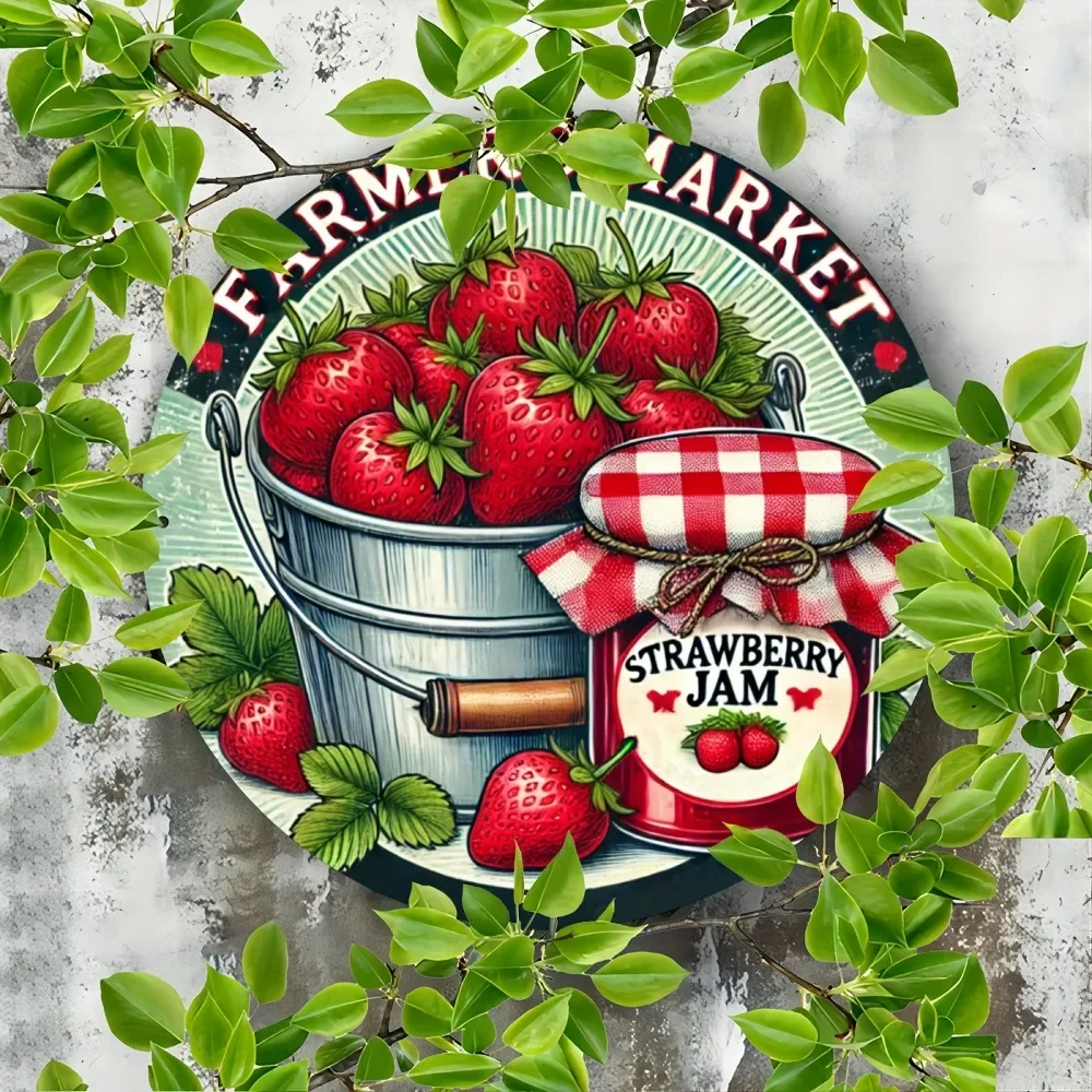 Vintage Farmer's Market Strawberry Jam Wall Decor – Featuring Checkered Ribbon & Rustic Bucket Details | Rustic Farmhouse Style,