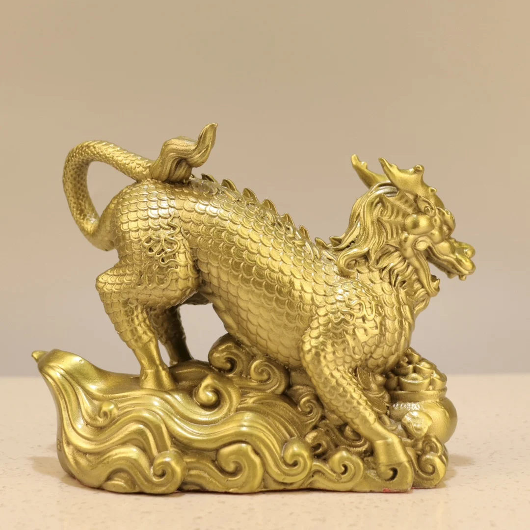Brass Cloud-Kirin Figurine | Elegant Lobby and Living Room Decor | Premium Home Decoration Piece for Family Spaces