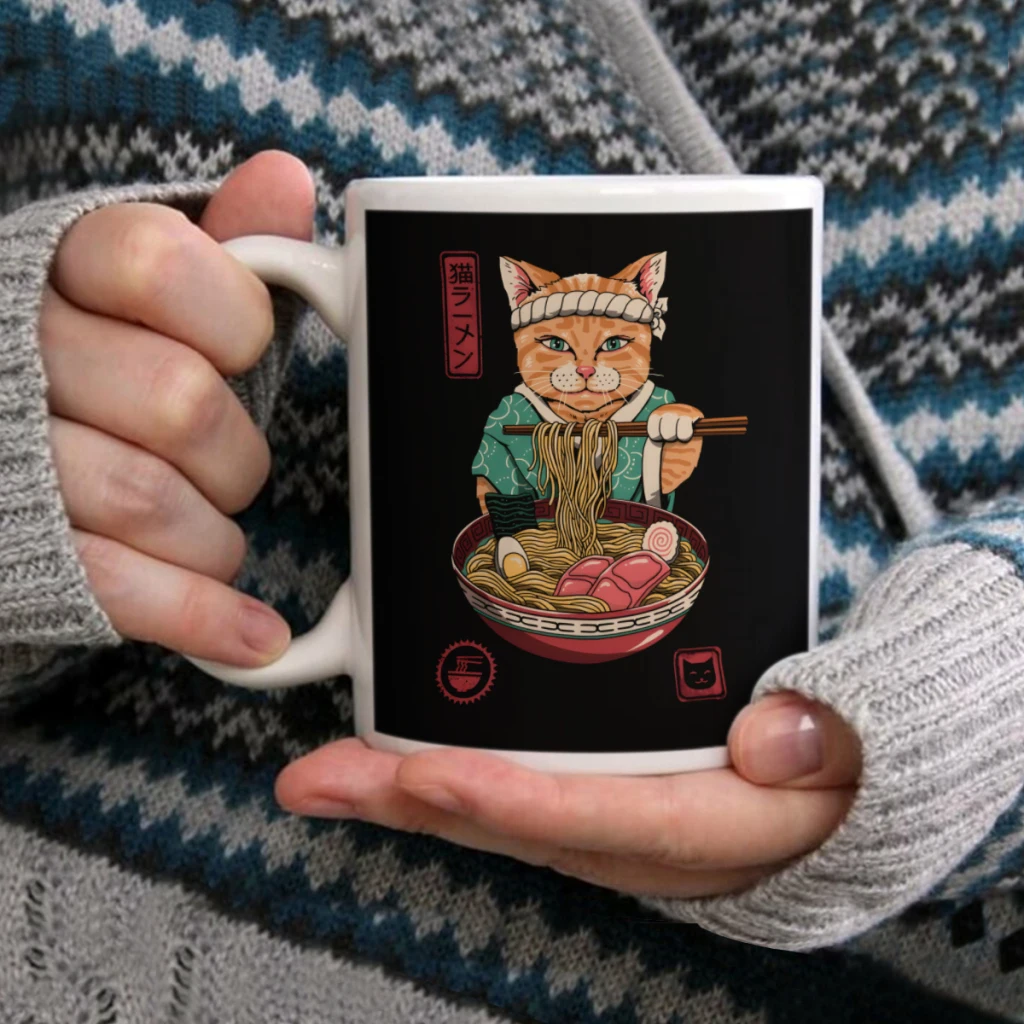 Neko RamenCuchara de café Taza de té Taza de café de 11 oz Taza de cerámica de cumpleaños divertida Taza personalizada