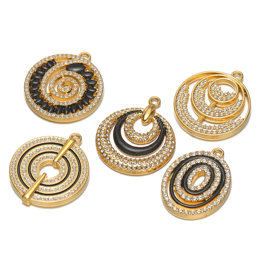 2 Stücke Edelstahl Runde Emaille Zirkon Strass Anhänger Kubische Zirkonia Anhänger für DIY Damen Halsketten Schmuck Ohrringe Herstellung – Detail 3