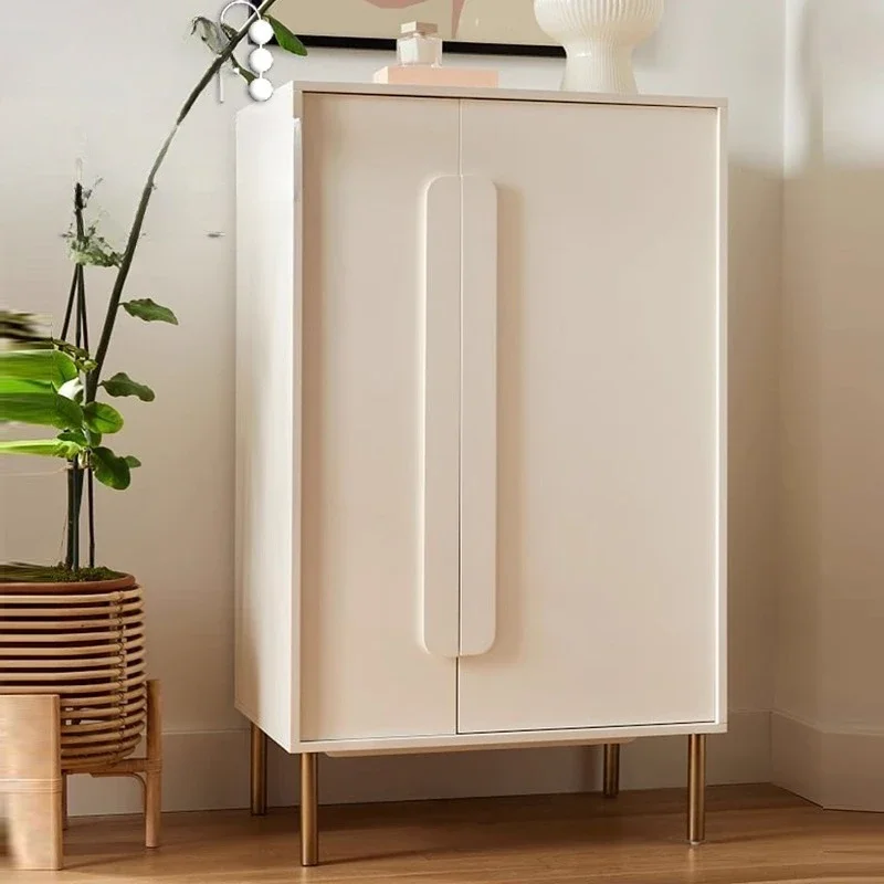 Solid wood small apartment wardrobe light luxury children Nordic simple modern bedroom double door short wardrobe floor locker