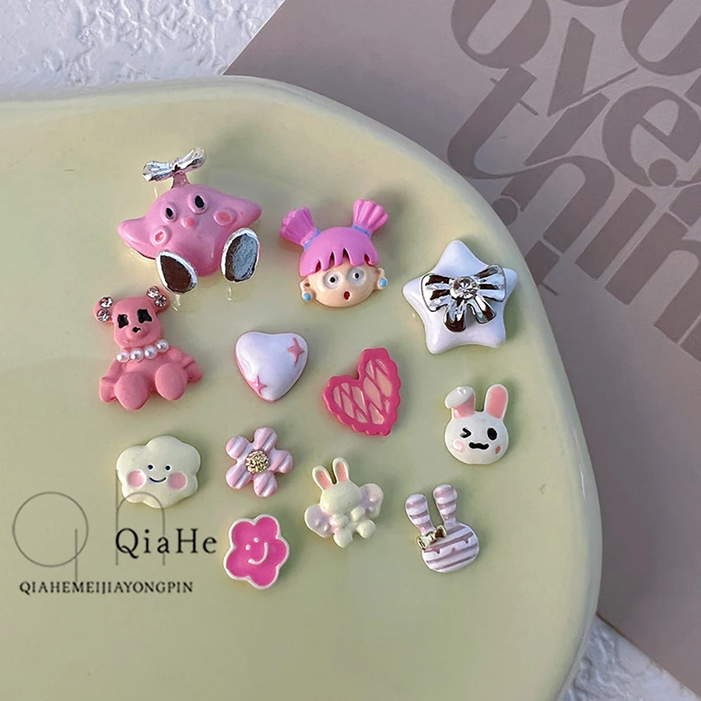 

Sweet Lovely New Mini Alloy Nail Art Charms Diy Cartoon Bear Rabbit Flowers Heart Smiling Face Manicure Tool Accessories