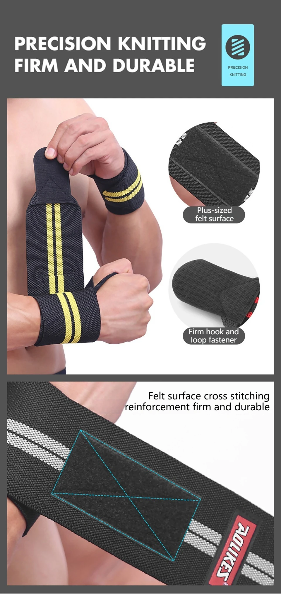 AOLIKES Fitness Handgelenkbandagen Gewichtheben Gym Handgelenkstützen Cross-Training Gepolsterte Daumenbandage Krafttraining Handunterstützung Handgelenkband – Detail 8