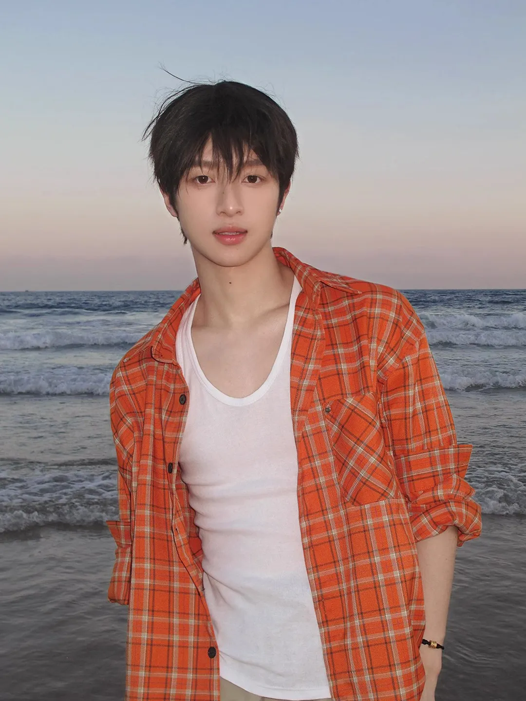 Dopamine Orange Plaid Long Sleeve Loose Collar Men's Shirt Outdoor Style Casual Wear Summer Season Regular Length Coat