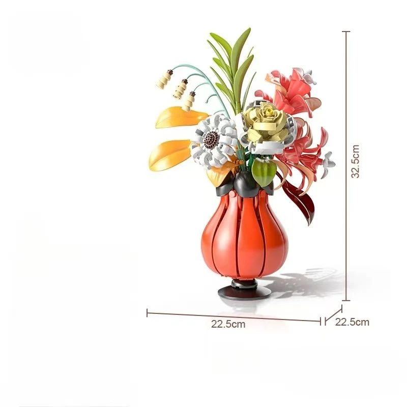 

382Pcs Maillard Flower Bouquet Building Blocks Vase Eternal Artificial Flower DIY Brick Home Desktop Valentine Birthday Gift