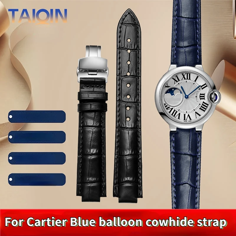 14-8mm 16-8mm 18-11mm 20-12mm 22-14mm Men women Genuine Leather Watchband For Cartier Blue Balloon Bracelet Watch Cowhide Strap