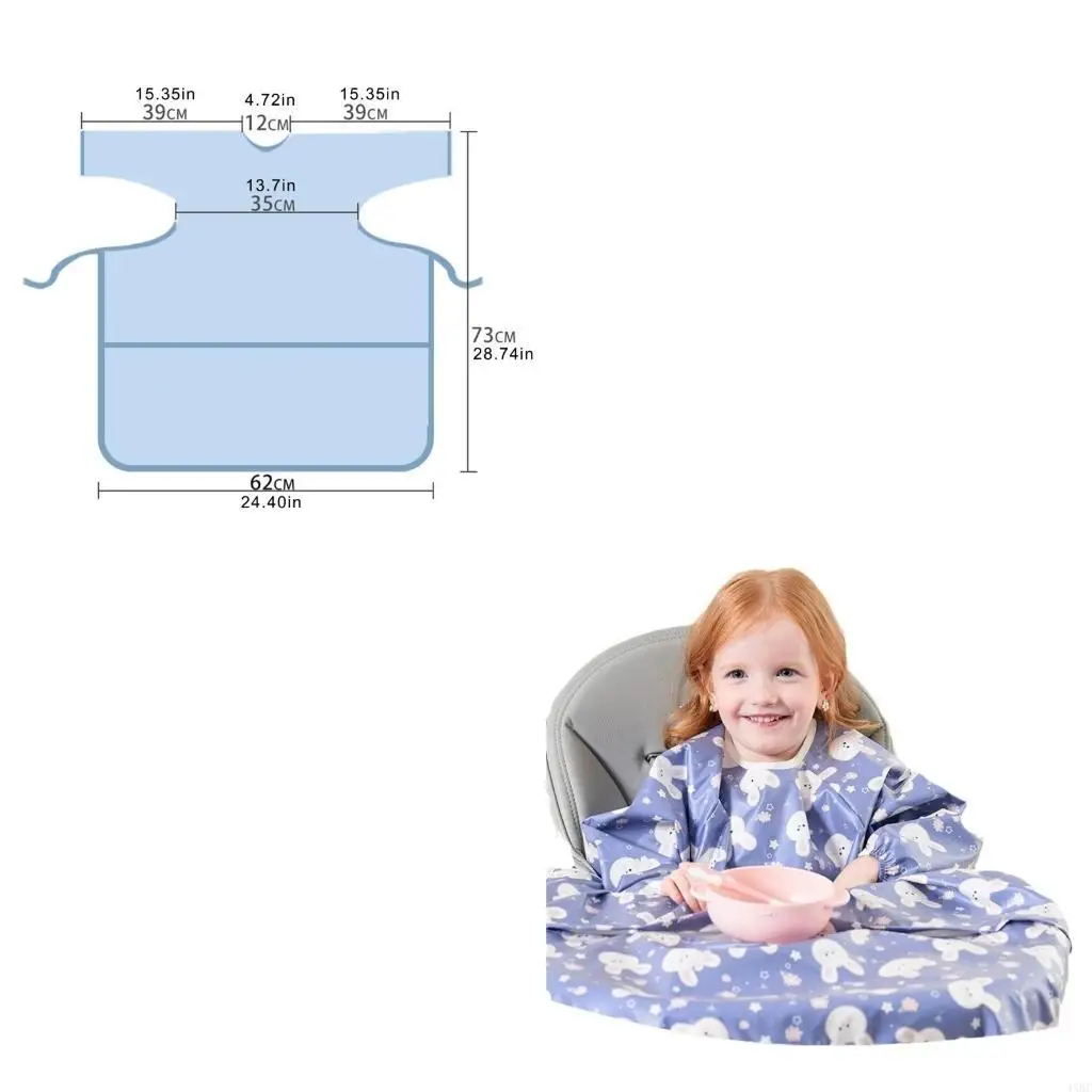 

Easy Cleaning Toddler Feeding Bib Full Coverage Smock Apron for Baby 8M to 5Y 4XBC