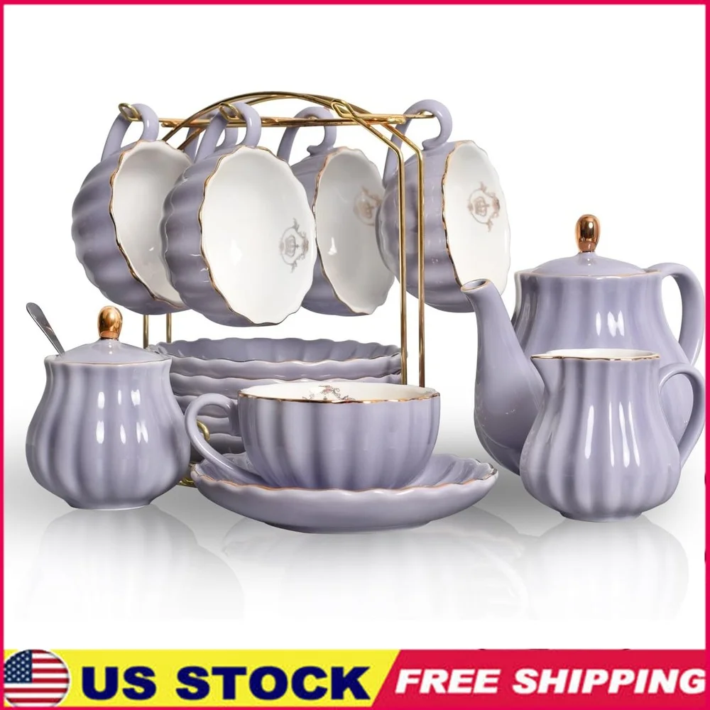 

Королевский фарфоровый чайный сервиз, 8 унций, чашки, блюдце, сервис, 6 входит в комплект входит чайник, сахарница, кувшин для крема, фильтр из нержавеющей стали