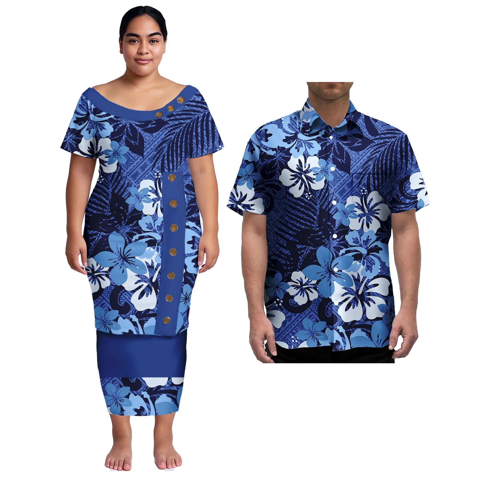 Couple Clothes Isand Style Design Samoan Print Plus Size Aloha Men Shirt Matching Female Hawaiian Puletasi Dress