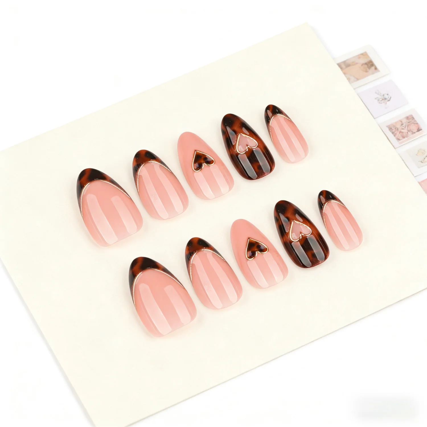 Faux ongles d'automne avec motifs léopard français, 24 pièces, Style rétro, à pression, pour manucure, couverture complète, réutilisables