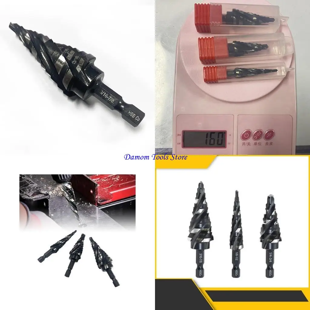 57be 3PCS Bước khoan bits thép tốc độ cao Unibits Bits Set for tấm kim loại