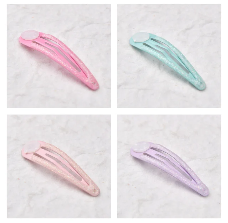 10pcs 5cm Glitter Metall Snap Haars pangen mit Pad für Haars chleife machen Tear Drop Haarnadeln Kinder DIY Kopf bedeckung Nickel frei bleifrei – Detail 12