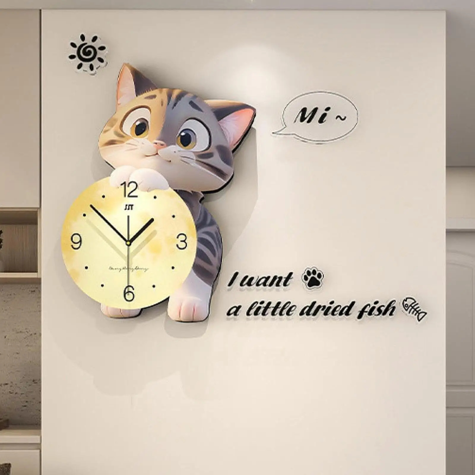 Cat Wall Clock Easy to Use Scratch Resistant Hanging Clock for Bedroom Home