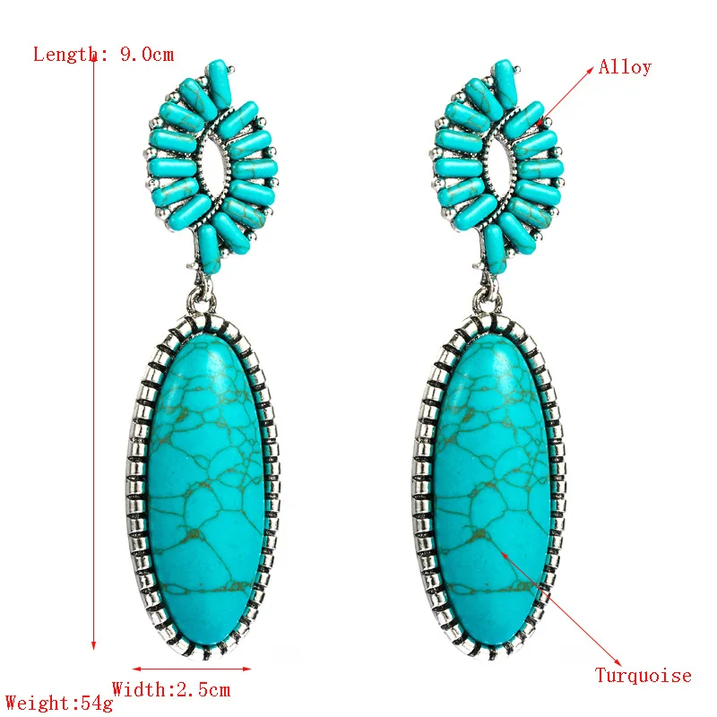 Fashion new turquoise earrings women's composite gold-ancient plated ancient silver-inlaid turquoise personalized temperament ea