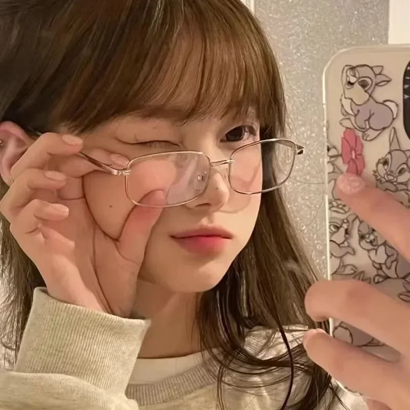 Y2K Harajuku Small Square Frame Glasses Women Retro Metal Eyeglasses Clear Spectacle Decorative Eyewear