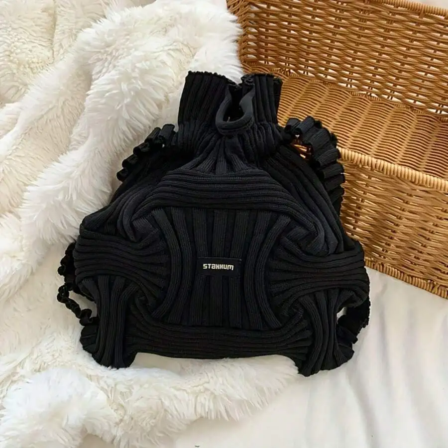 

Knit Ruched Crossbody Bag With Strap Stylish Casual Shoulder Purse For Daily Use